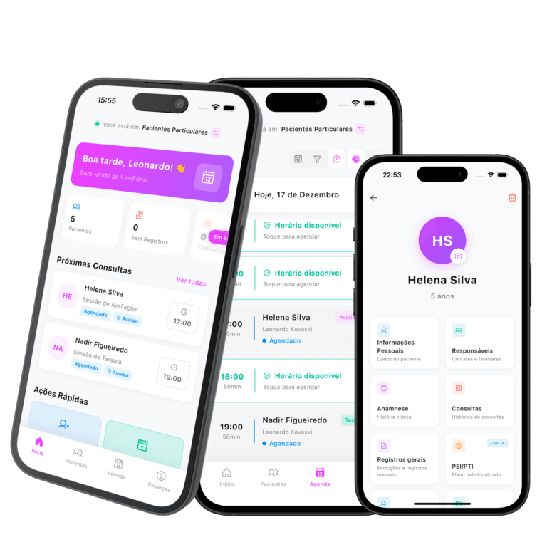 LinkFono App - Interface de gestão para fonoaudiólogos
